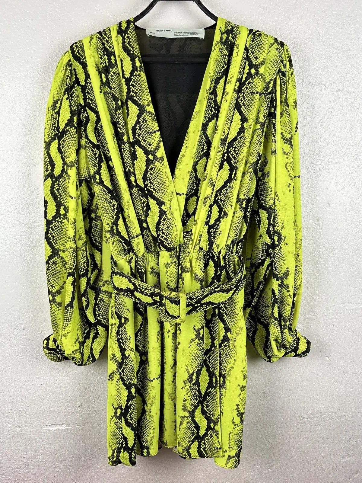Off-White Off-White 80s Deep V Python Print Mini Dress In Yellow Size S / US 4 / IT 40 - 4 Thumbnail