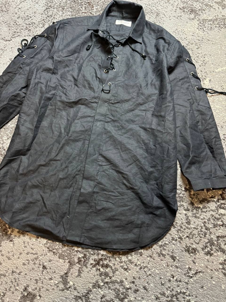 Japanese Brand × Saint Laurent Paris × Vintage Vintage Saint Laurent Paris Linen Blouse Opium Black Lace Size XS / US 0-2 / IT 36-38 - 2 Thumbnail