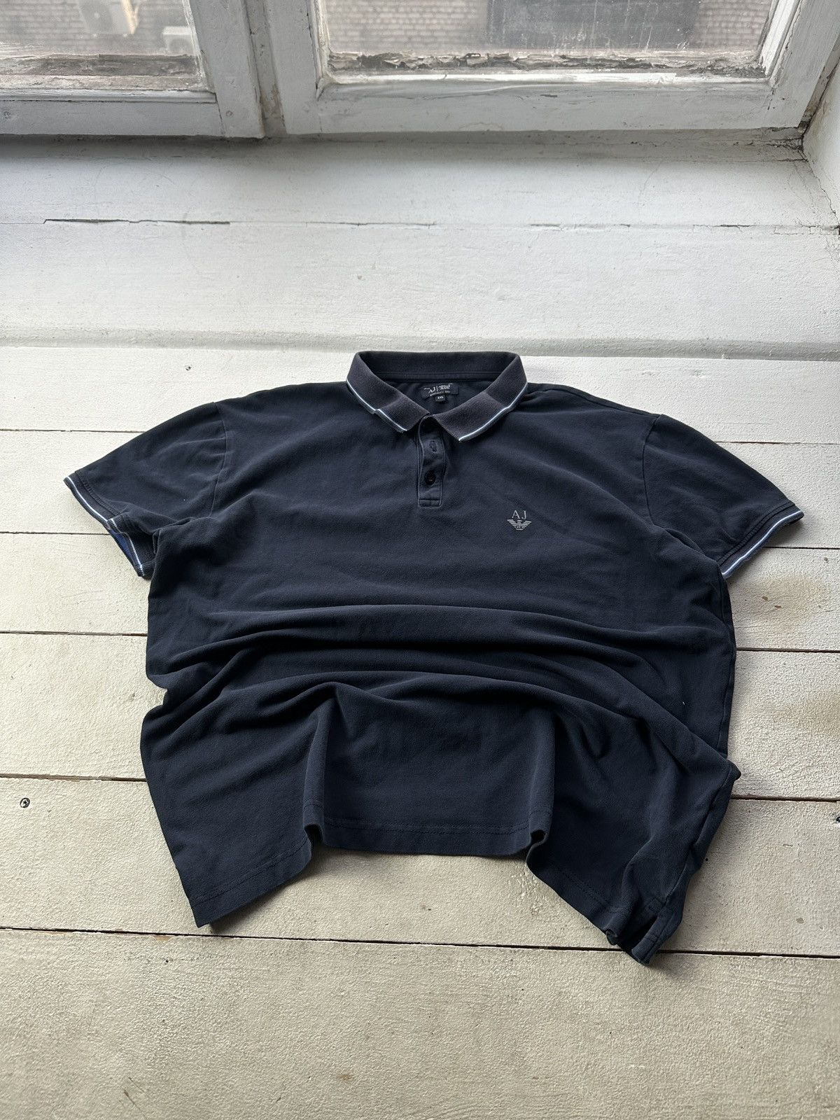 Armani 🚨Y2K ARMANI JEANS BLUE POLO GIORGIO T-shirt Avant Garde Size US XL / EU 56 / 4 - 1 Thumbnail