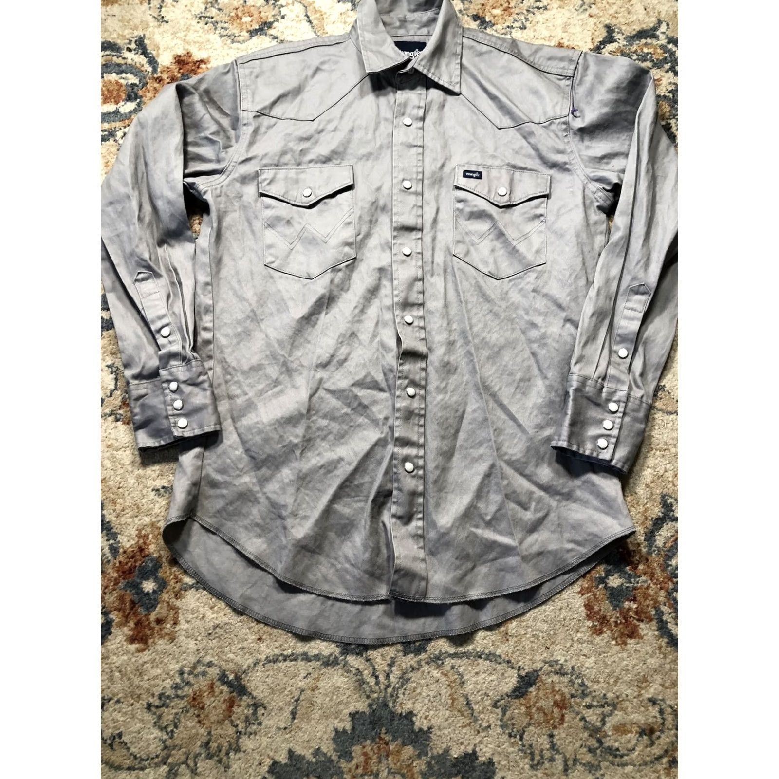Wrangler VINTAGE Wrangler Shirt Mens Medium Gray Twill Western Pearl Snap Long Sleeve Casual Size US M / EU 48-50 / 2 - 5 Thumbnail