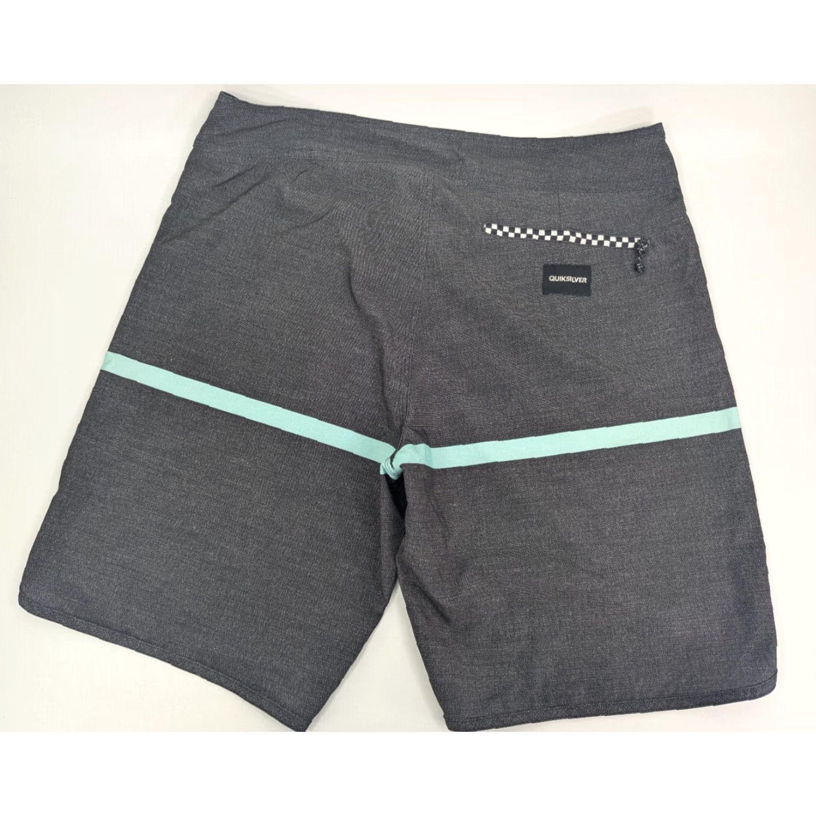 Quiksilver Quiksilver Board Shorts Mens 34 Grey Teal Stripe Swim Trunks Zip Pocket Surfer Size US 34 / EU 50 - 2 Thumbnail