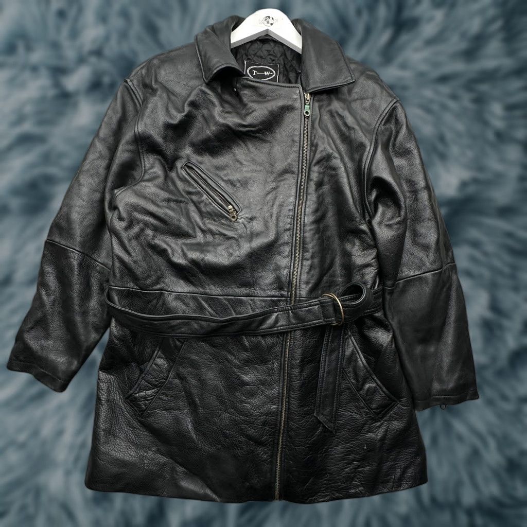 Vintage VINTAGE Tannery West Belted Motorcycle Leather Coat Jacket Womens Medium Quilted Lined Black Womens Jacket Size M / US 6-8 / IT 42-44 - 1 Thumbnail
