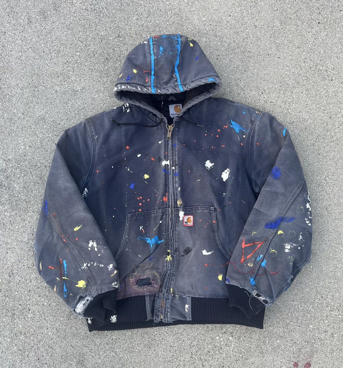 Custom Carhartt Jacket Thrashed Distressed Faded Quilt J140