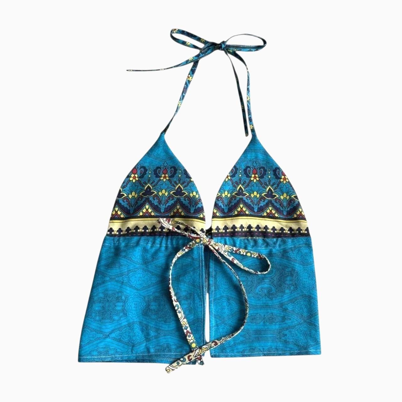 Handmade Blue Funky Halter top with ties, handmade, coquette, y2k Size S / US 4 / IT 40 - 6 Thumbnail