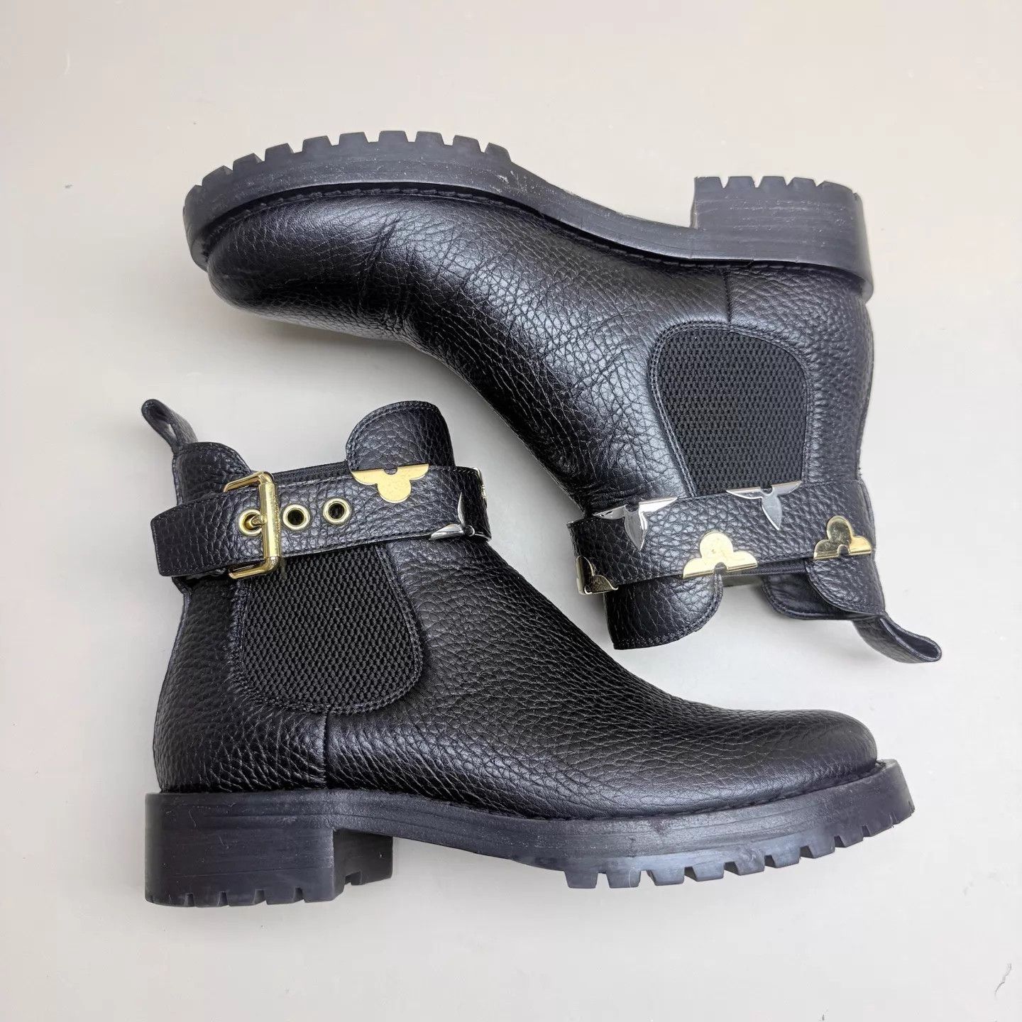 Louis Vuitton LV Black Gold Monogram Litchi Short Boots 36 95 New Size US 5.5 / IT 35.5 - 4 Thumbnail