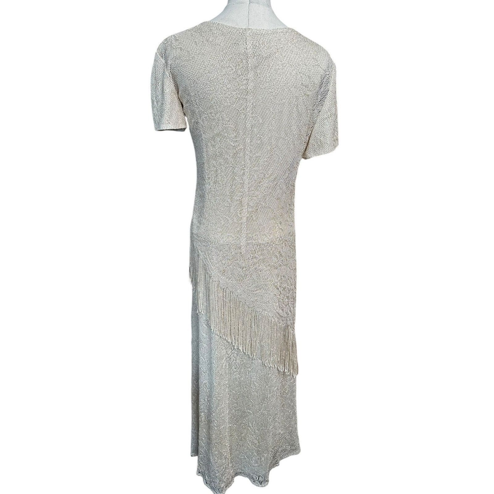 Other Vtg SL Fashions Cream Gold Sparkly Formal Dress w/ Fringe 6 Size M / US 6-8 / IT 42-44 - 6 Thumbnail