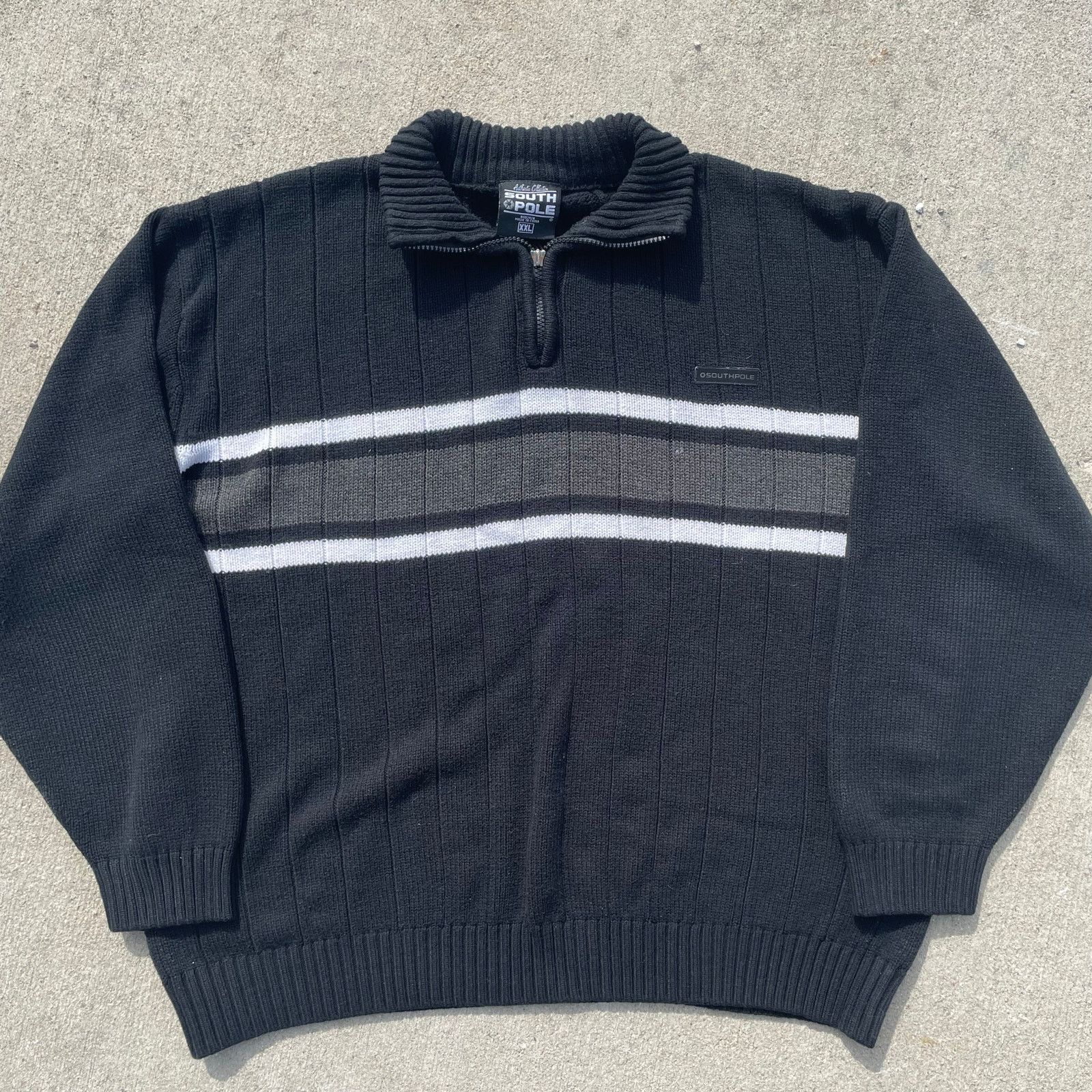 Southpole Southpole Quarter Zip Sweater Y2K Striped Pullover Black XXL Size US XXL / EU 58 / 5 - 1 Thumbnail
