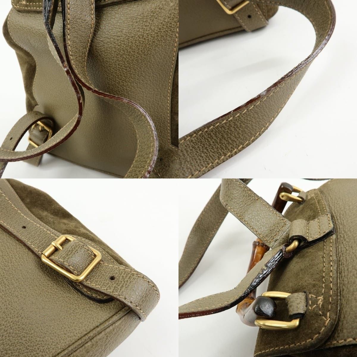 Gucci Gucci Bamboo Suede Backpack Green Size ONE SIZE - 4 Thumbnail