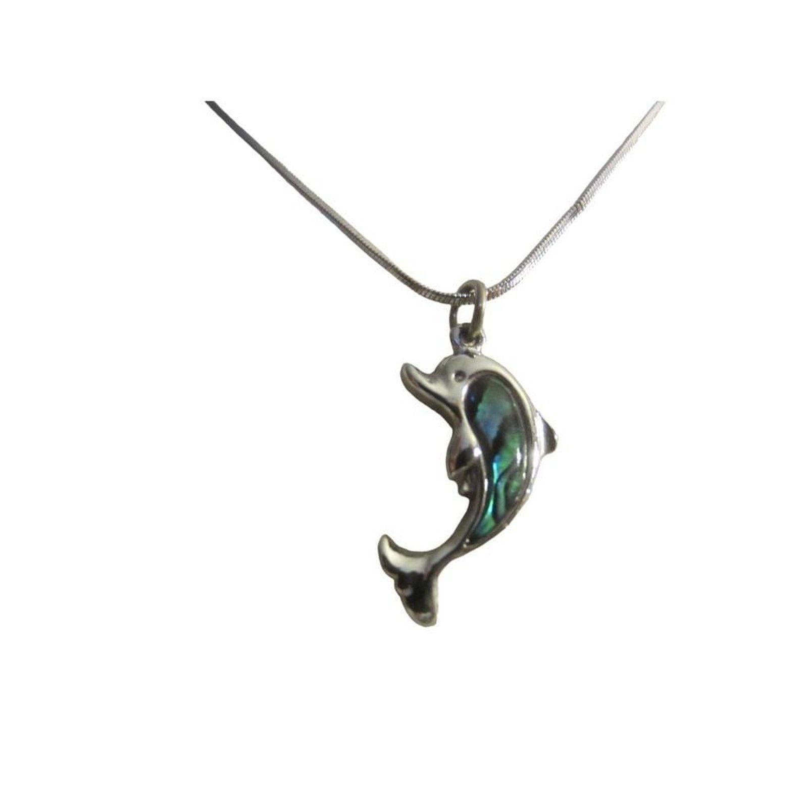Other Silver Tone Dolphin Necklace Ocean Abalone Pendant Chain Size ONE SIZE - 5 Thumbnail