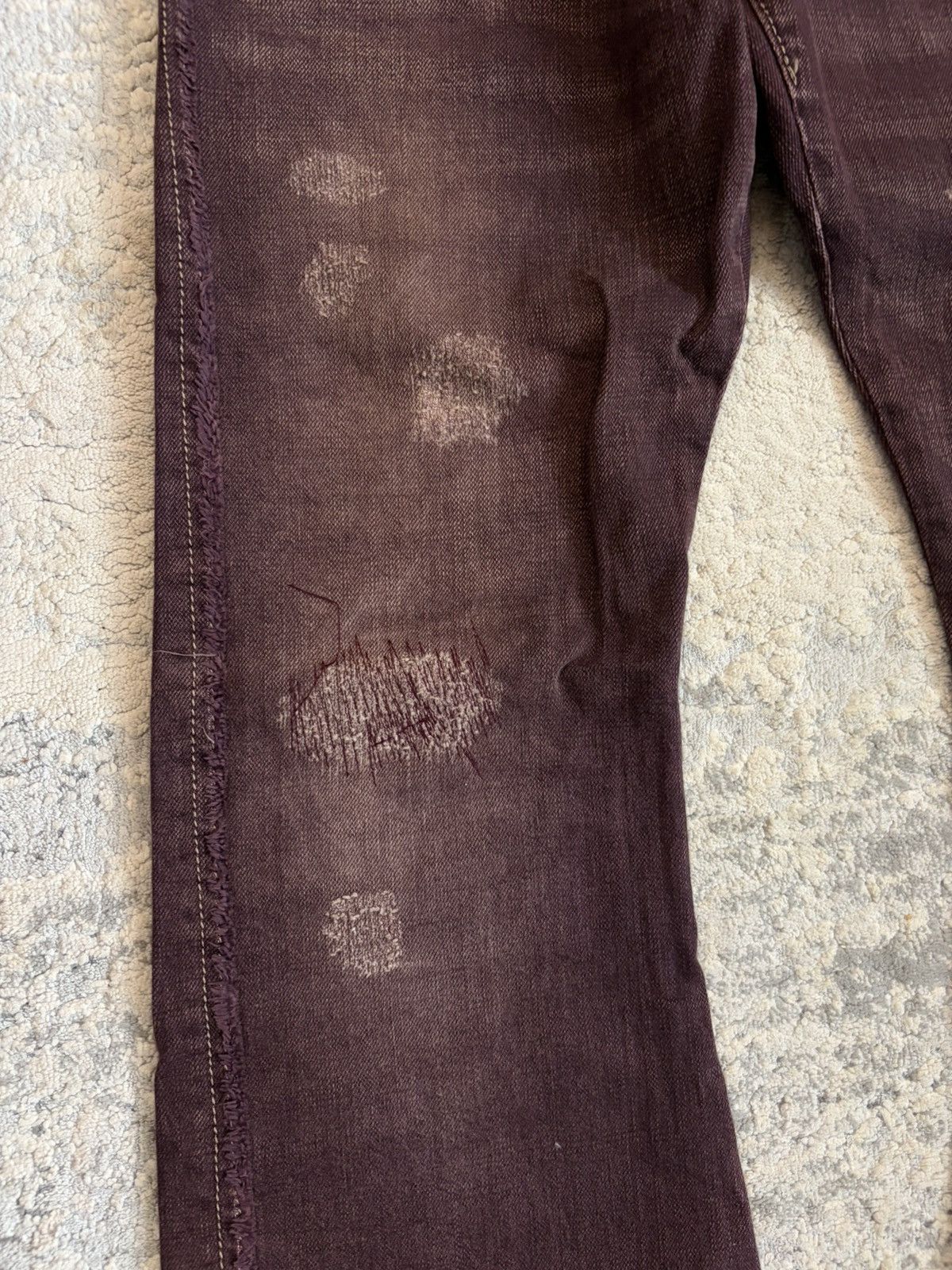 Obelisk Maroon Distressed Flared Curve Denim Size US 31 - 5 Thumbnail