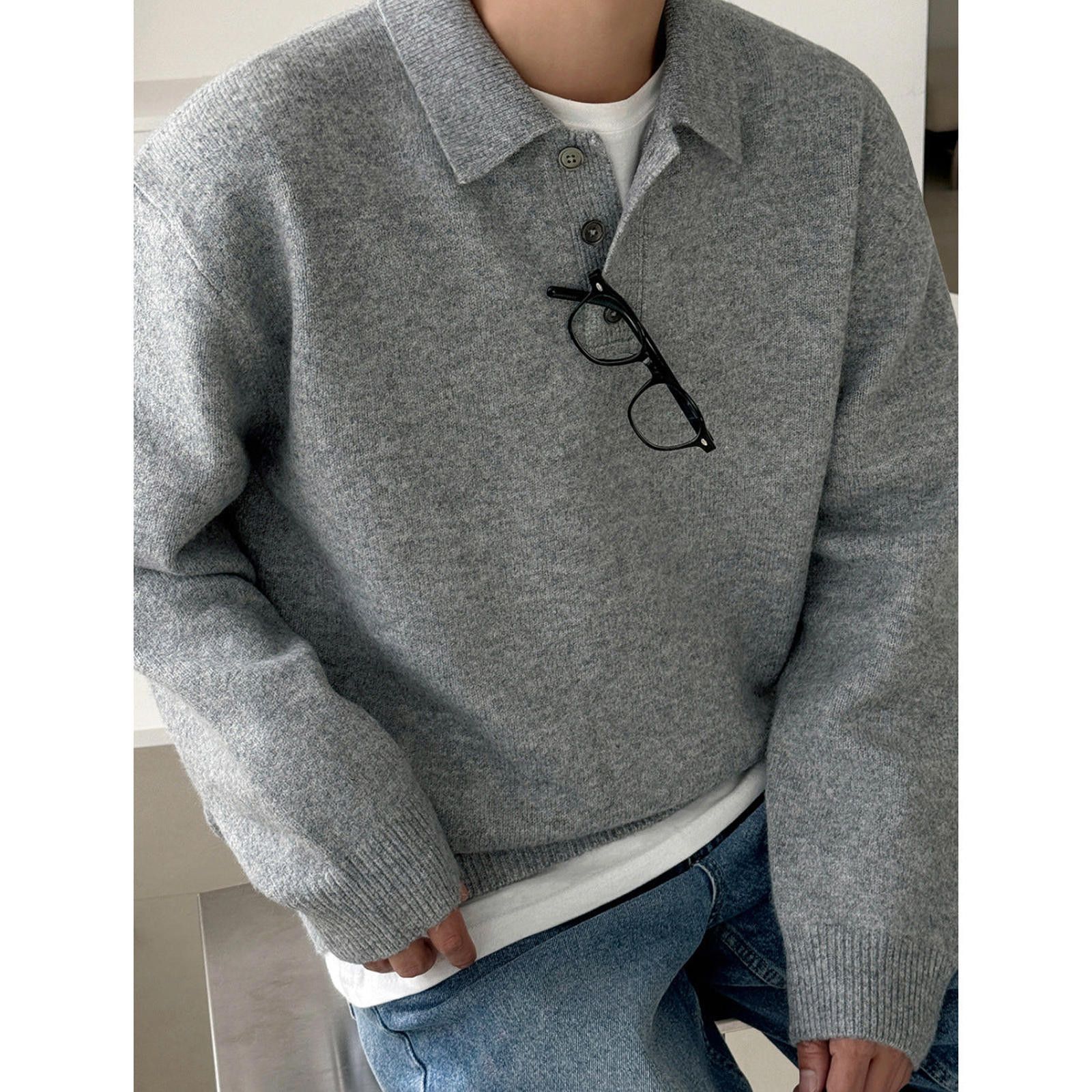 Vintage Brown Knit Henley Sweater, Classic Fit Pullover Size US M / EU 48-50 / 2 - 7 Thumbnail