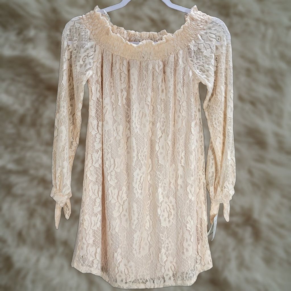 Vintage Jodi Kristopher Blouse Tunic Lace Peach Boat Neck 3/4 Sleeve Tie S NWT Womens Size S / US 4 / IT 40 - 1 Thumbnail