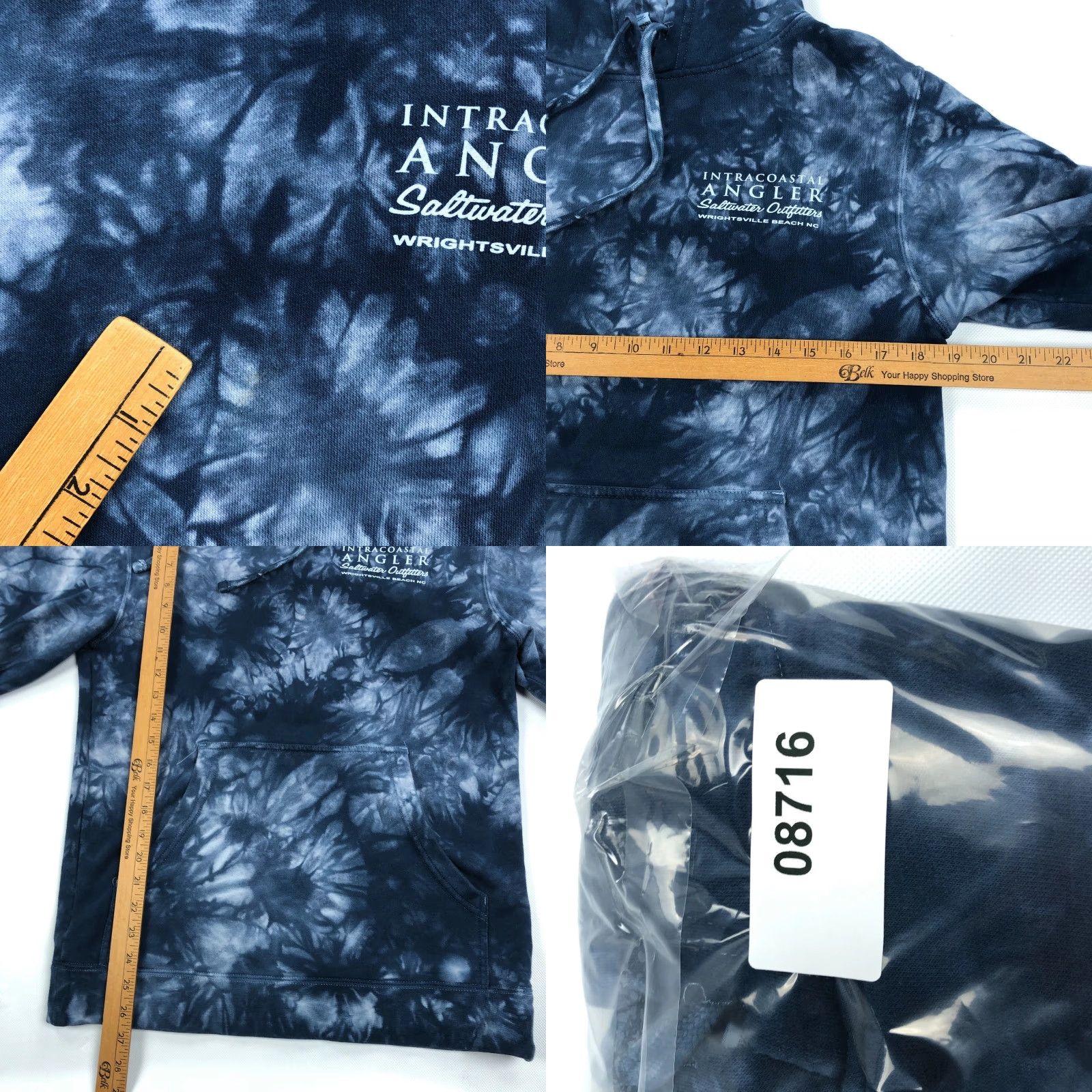 Vintage IntraCoastal Angler Hoodie Men's S Tie-Dye Blue Graphic Print Pullover Sweatshirt NC Size US S / EU 44-46 / 1 - 8 Thumbnail