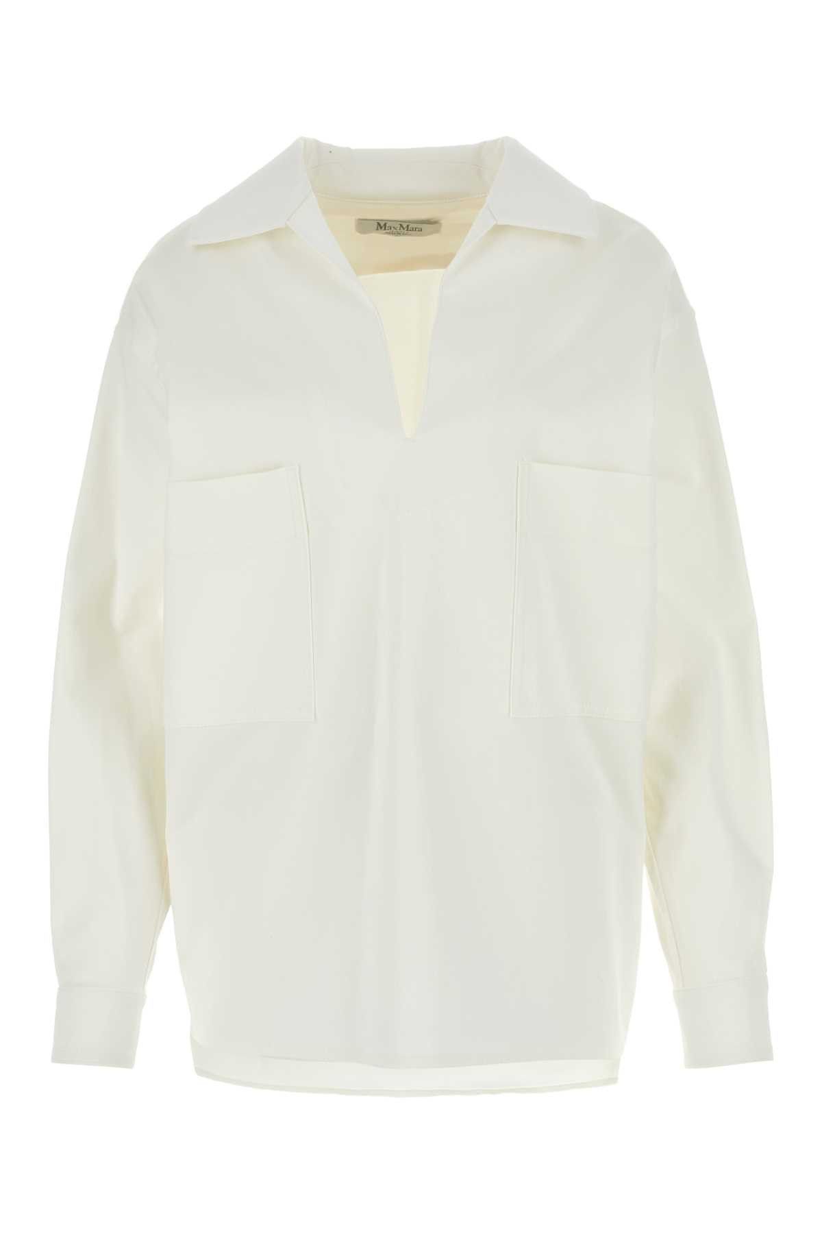 image of Max Mara White Stretch Cotton Adorato Blouse, Women's (Size Small)