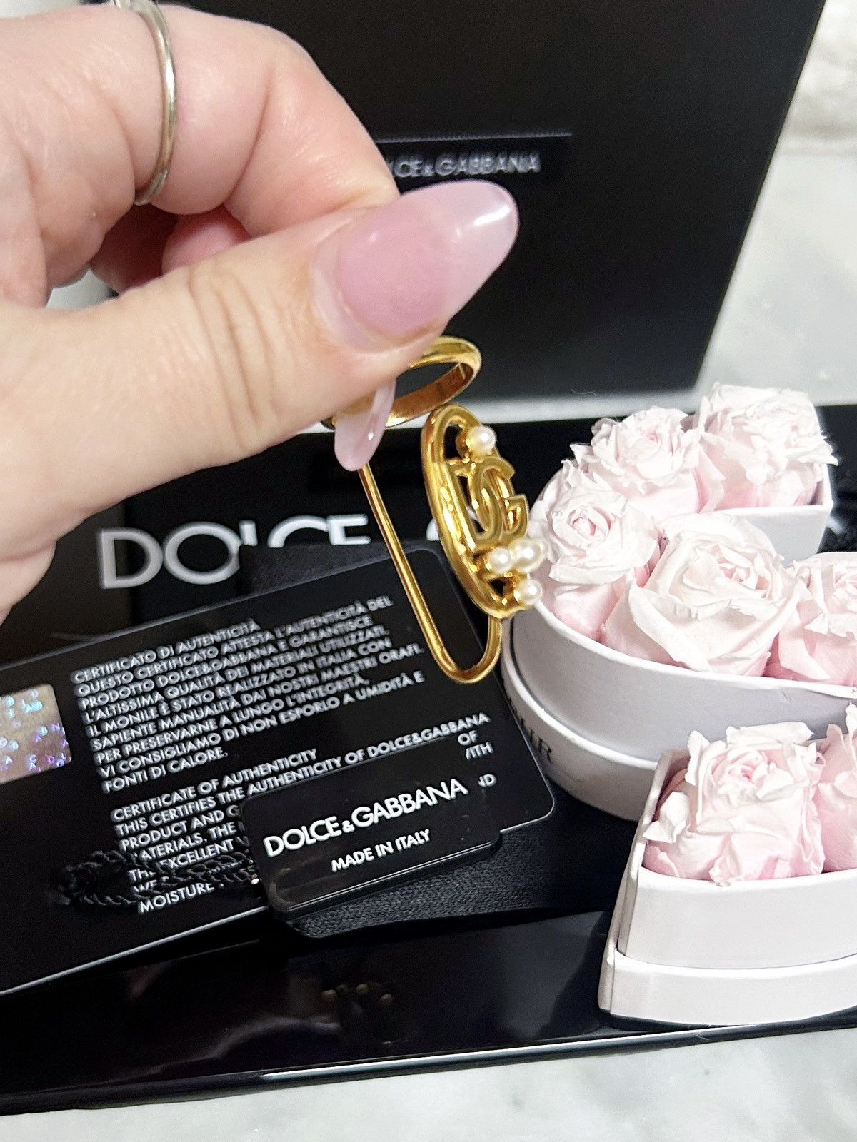 Dolce & Gabbana Authentic Dolce & Gabbana RARE Gold /Pearl DG Fingertip Ring Size ONE SIZE - 3 Thumbnail