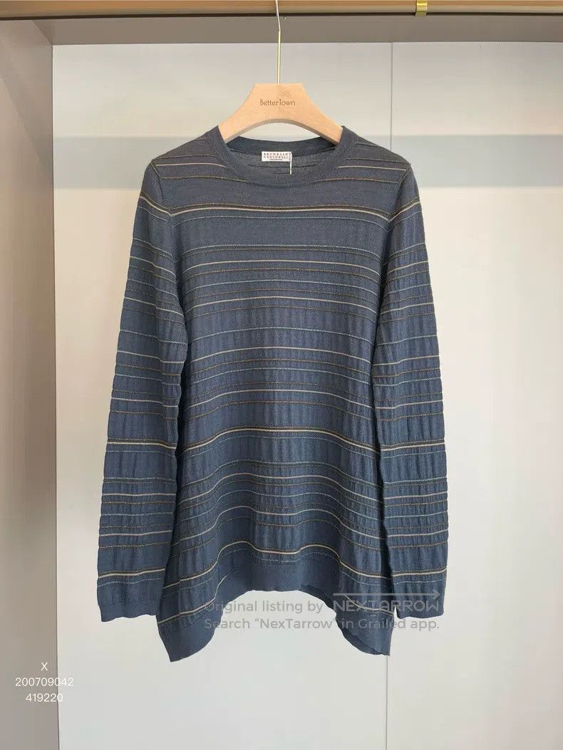 Brunello Cucinelli Brunello Cucinelli Blue Grey Cashmere Sweater Size L / US 10 / IT 46 - 1 Thumbnail