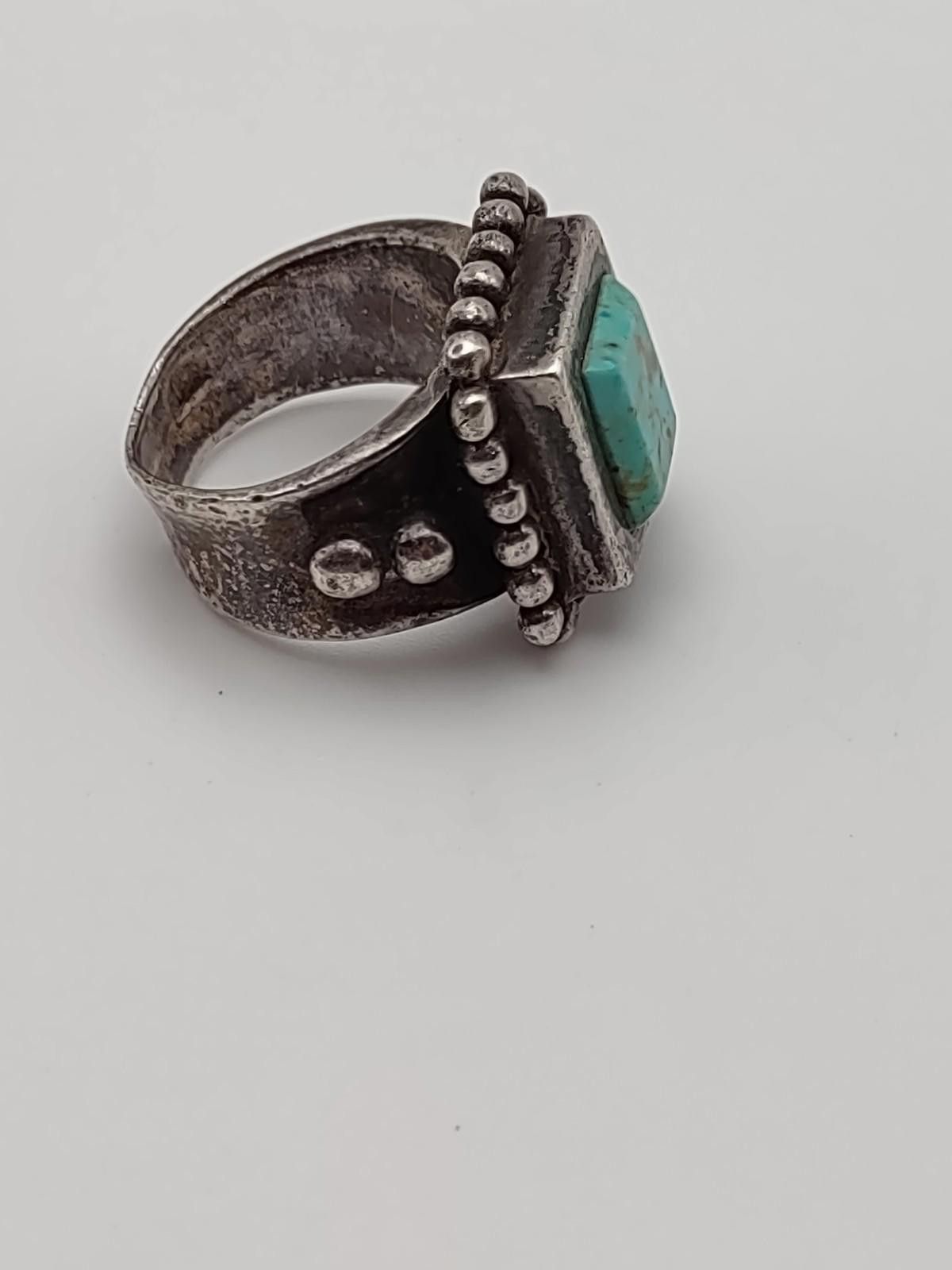 The Unbranded Brand Sterling Silver Turquoise Ring 8 SW Navajo Statement Size ONE SIZE - 4 Thumbnail