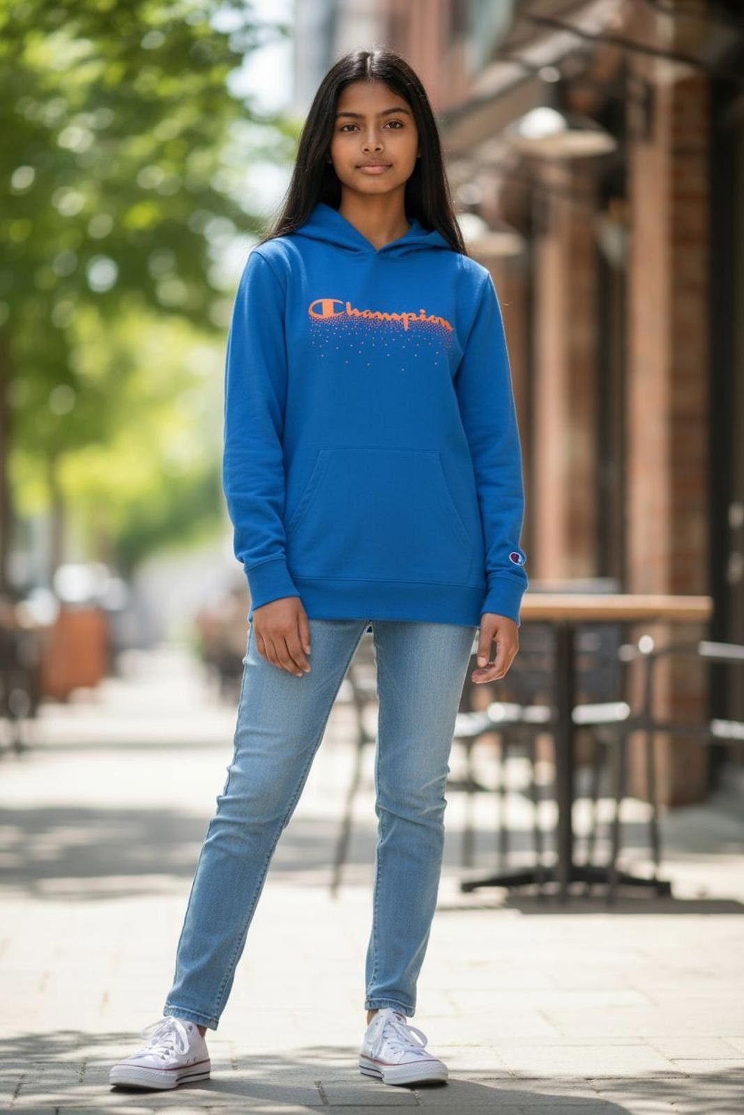 Champion Champion Kids' Blue Hoodie with Orange Logo Size US XL / EU 56 / 4 - 2 Thumbnail