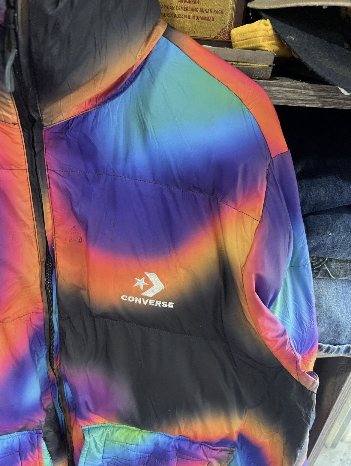 🔥Rare Distressed Converse Multicolor Puffer Jacket