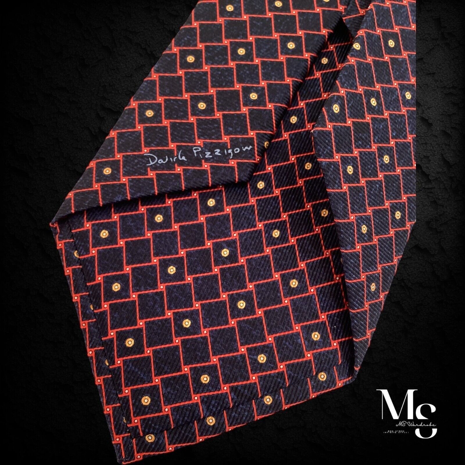 Bvlgari BVLGARI SEVENFOLD Navy Red Geometric Silk Tie Made In Italy Size ONE SIZE - 8 Thumbnail