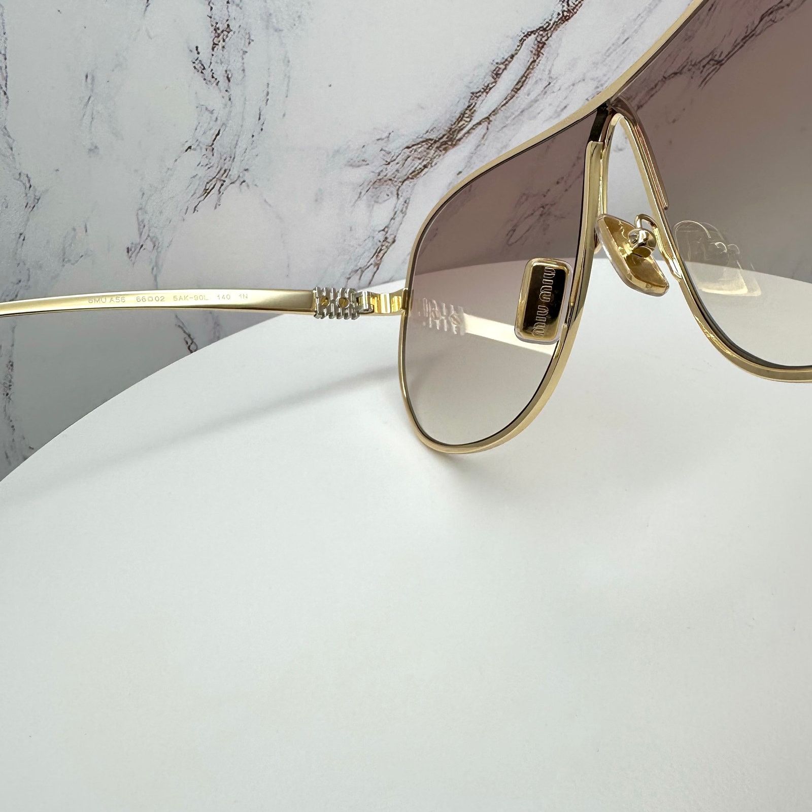 Miu Miu New MIU MIU Sunglasses Gold Brown Gradient Metal Aviator Size ONE SIZE - 14 Thumbnail