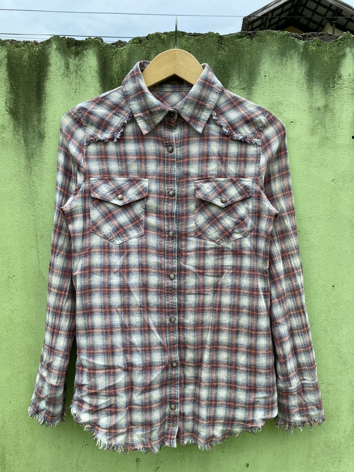 GOA GOA Vintage Distressed Plaid Western Raw Hem Grunge Fade Size ONE SIZE - 1 Thumbnail