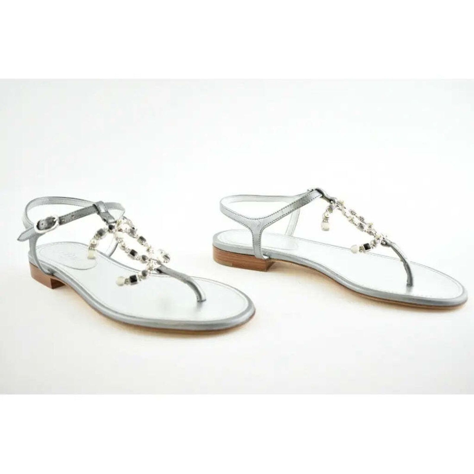 Chanel Chanel 19P Silver Metallized Lambskin CC Logo Mule Slide Size US 6 / IT 36 - 3 Thumbnail