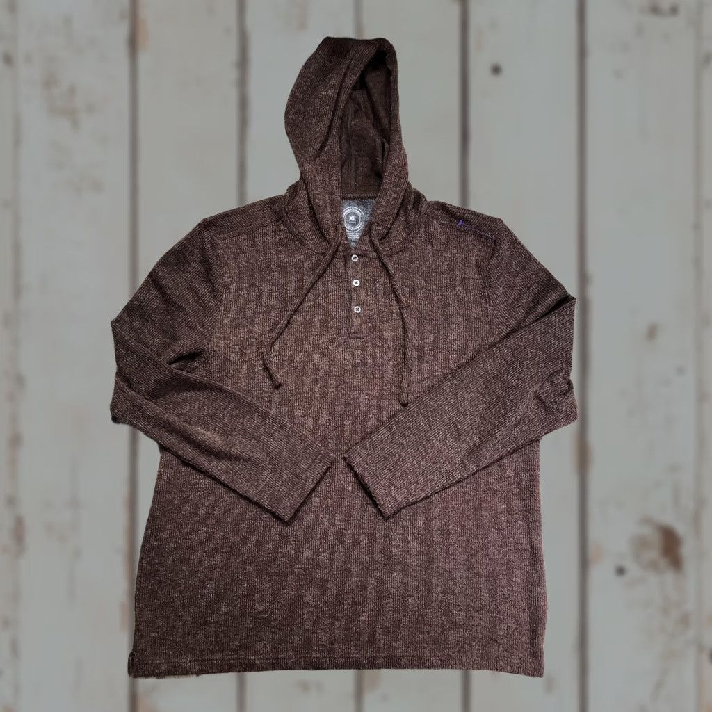Carbon2Cobalt Carbon2Cobalt Mens XL Brown Hooded Henley Knit Pullover Sweater Long Sleeve Size US XL / EU 56 / 4 - 1 Thumbnail