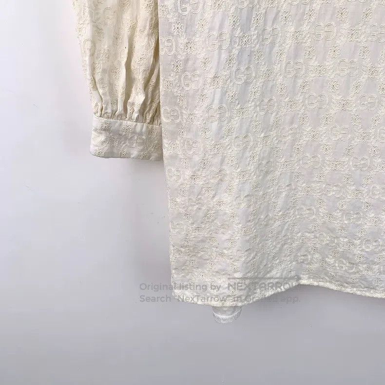 Gucci Gucci Beige logo embroidered cotton cotton doll collar sin Size XS / US 0-2 / IT 36-38 - 4 Thumbnail