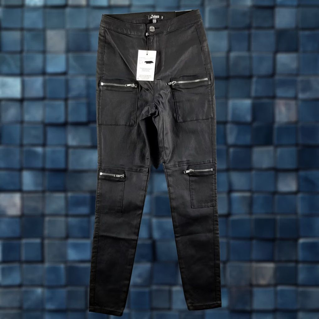 Missguided Misguided Vice Black Jeans Skinny Motorcycle 6P Petite High Rise Denim Womens Jeans 24 x 25 Black Body Stretch 90s Theme Motorcycle Size 42" / US 20 - 1 Thumbnail