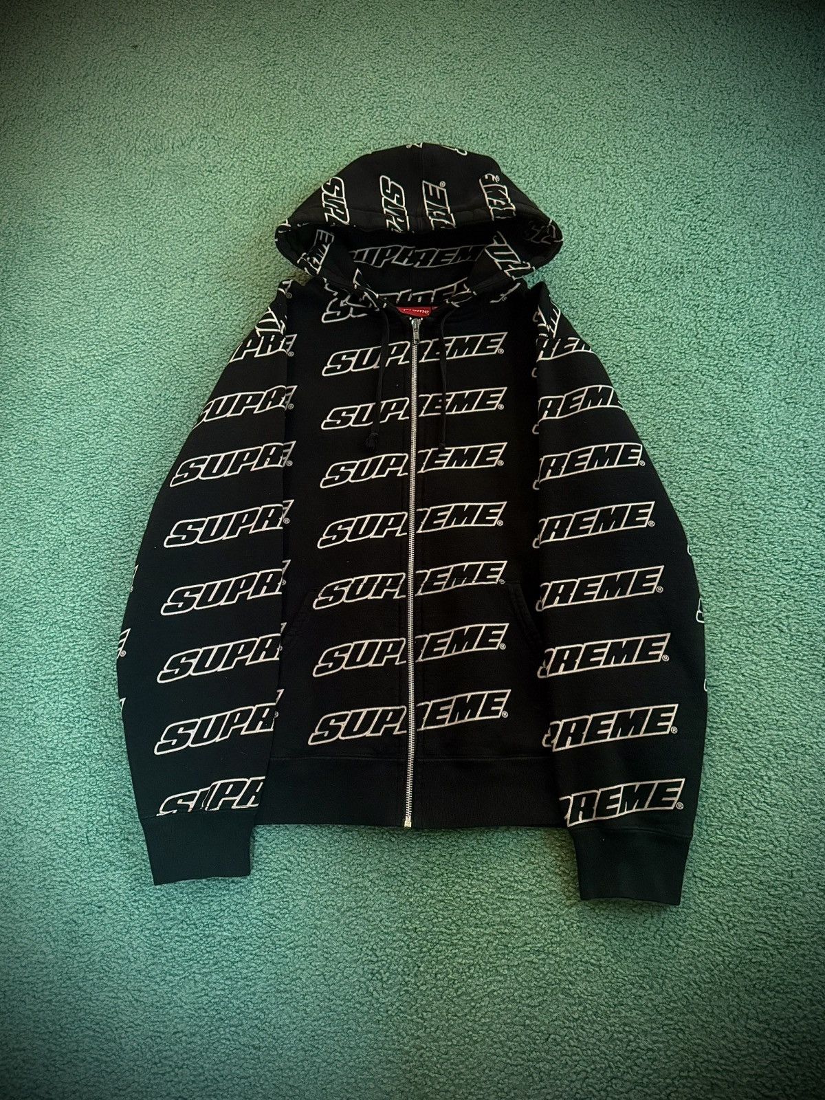 Supreme Supreme SS18 Repeat All Over Logo Print Full Zip Up Hoodie Size US M / EU 48-50 / 2 - 1 Thumbnail