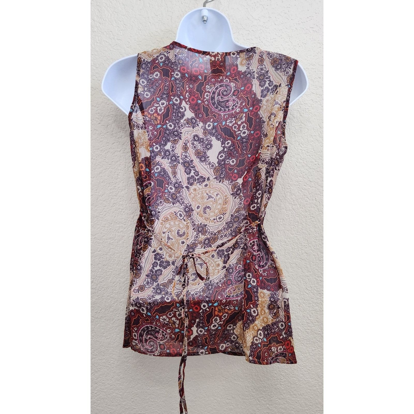 Mossimo Mossimo Brown Red Floral Print Pleated Sleeveless Top Small Size S / US 4 / IT 40 - 4 Thumbnail