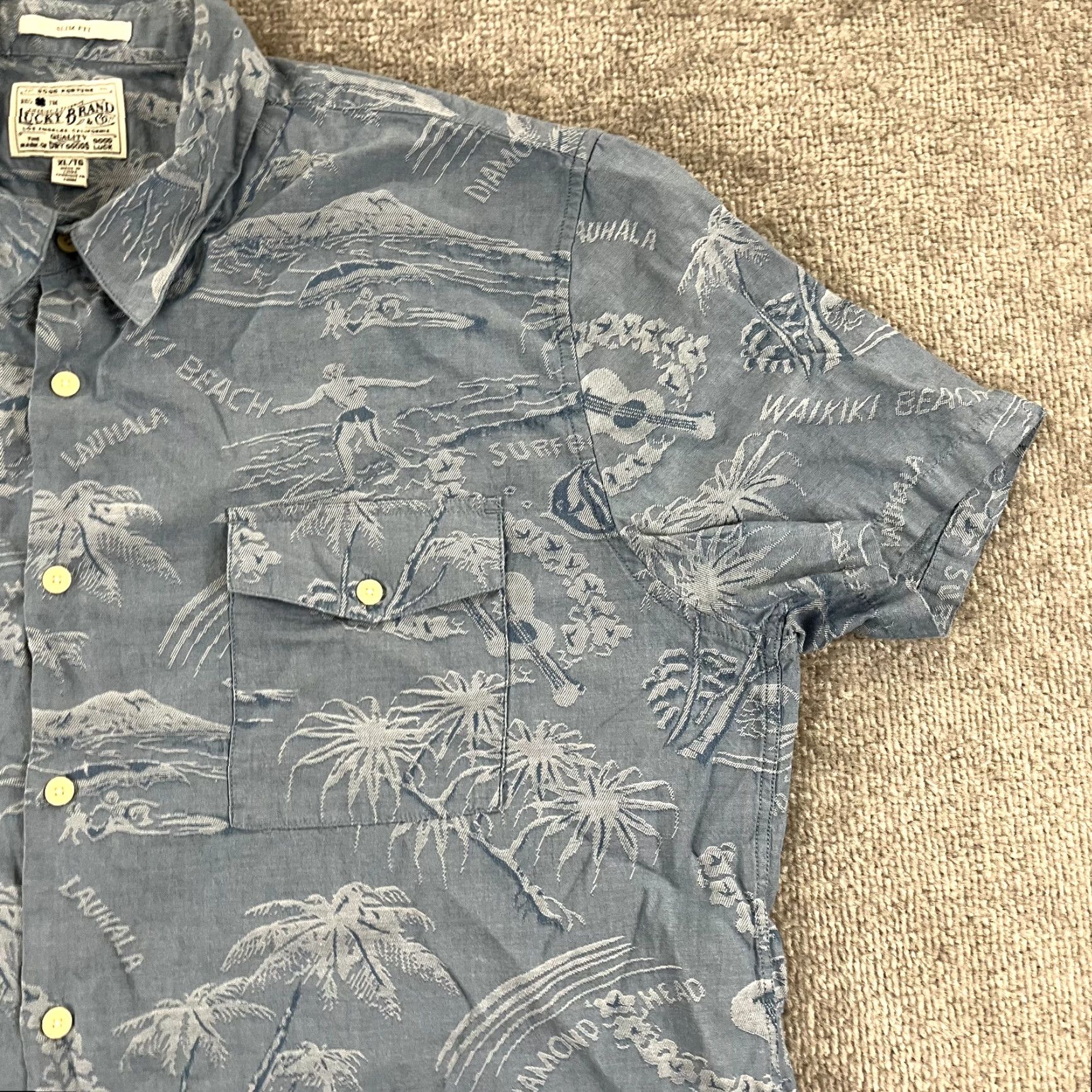 Lucky Brand LUCKY BRAND Shirt Men XL Slim Blue Floral Hawaiian Islands Button Up Size US XL / EU 56 / 4 - 6 Thumbnail