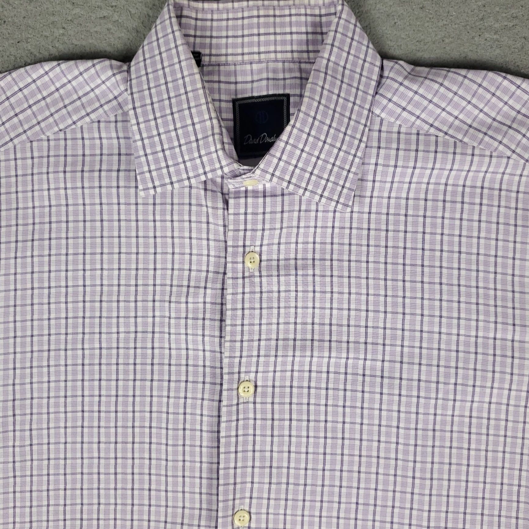 David Donahue David Donahue Shirt Mens 16.5 Purple Plaid Dress Button Up Long Sleeve Shirt Size 46R - 2 Thumbnail