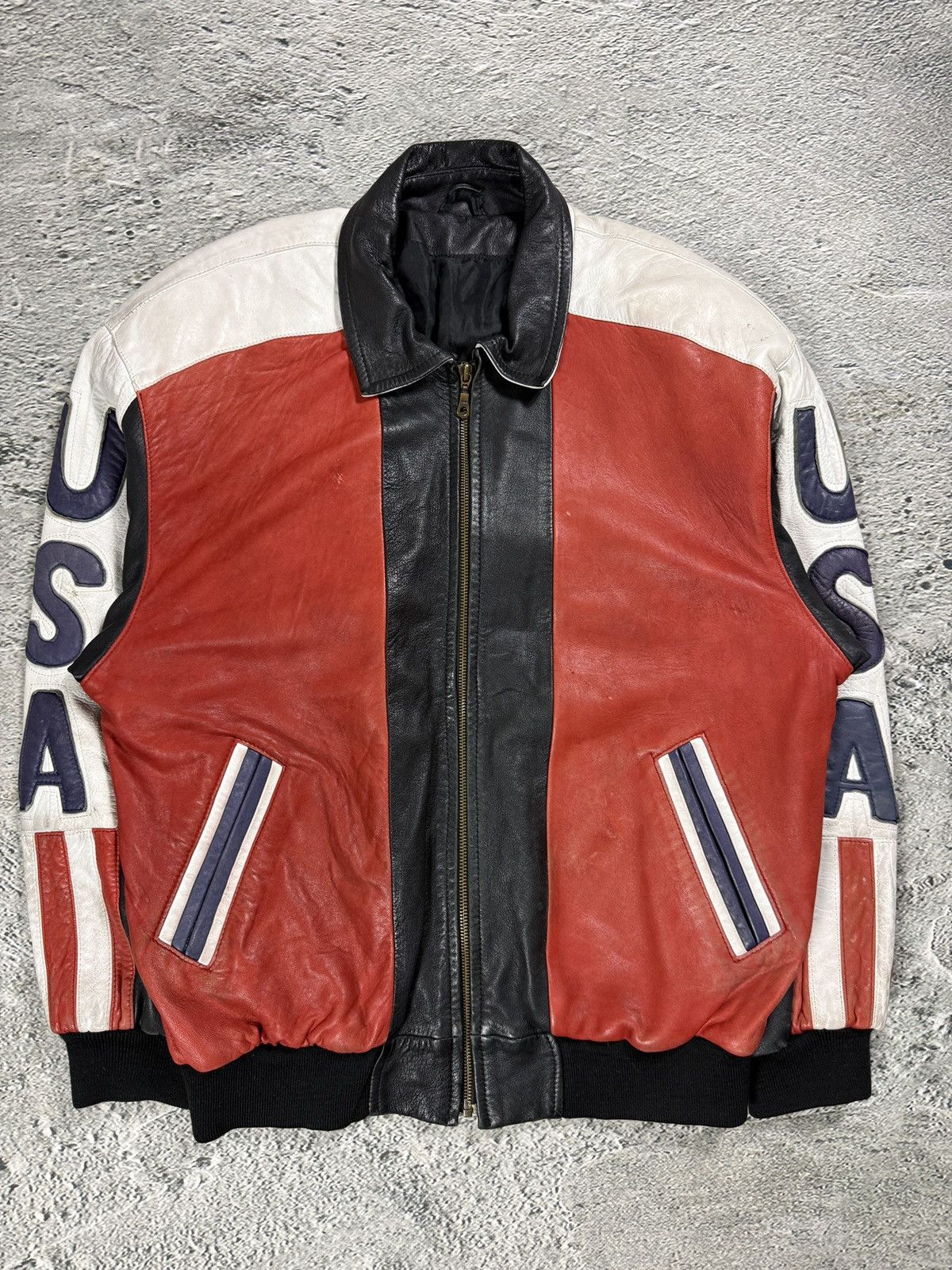 Other Vintage USA leather jacket flag black red white Max Moser Size US M / EU 48-50 / 2 - 2 Thumbnail