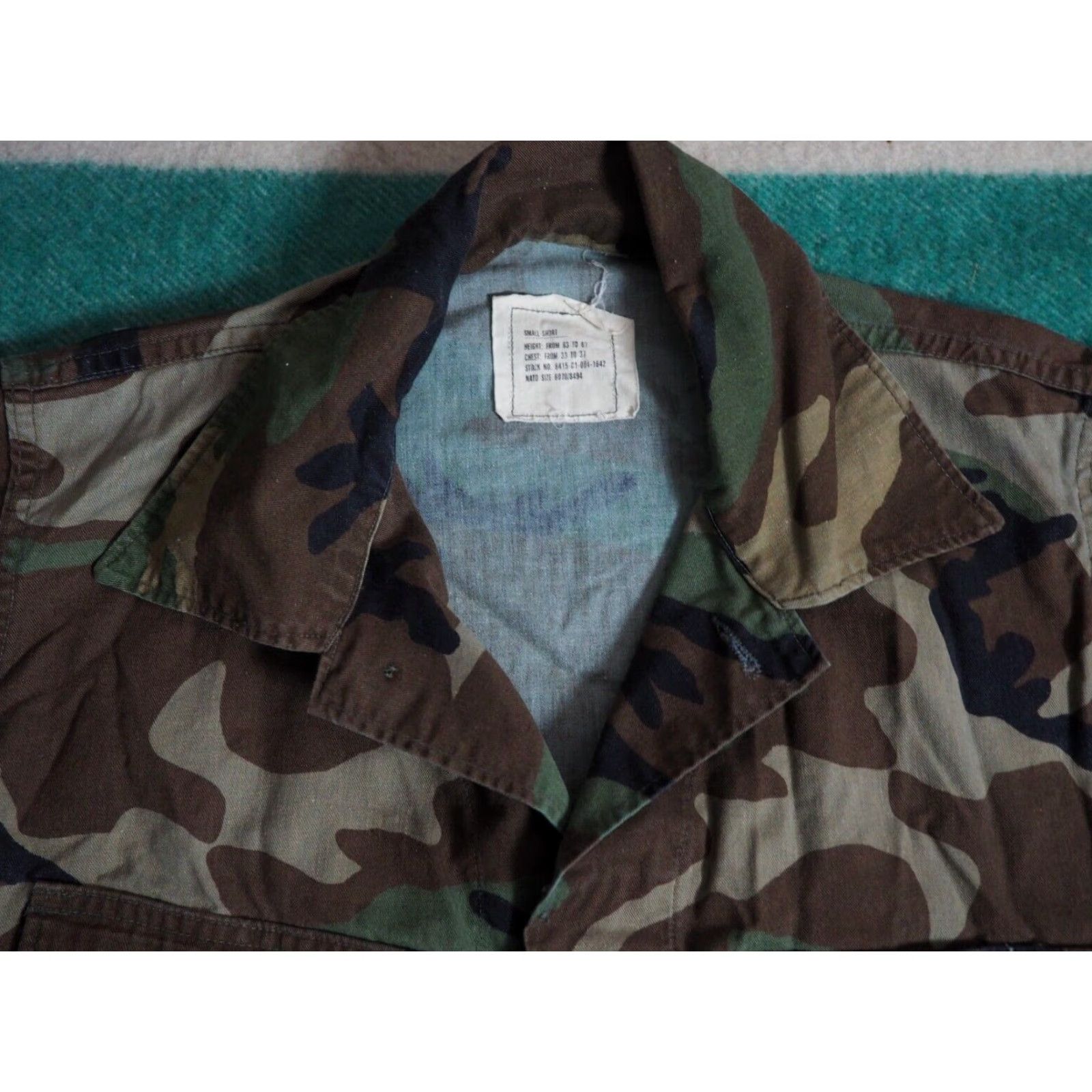 Vintage VTG 80s US Military BDU USMC Stencil Marines Woodland Camo Button Jacket S Short Mens Regular Cotton Canvas Size US 29 - 3 Thumbnail