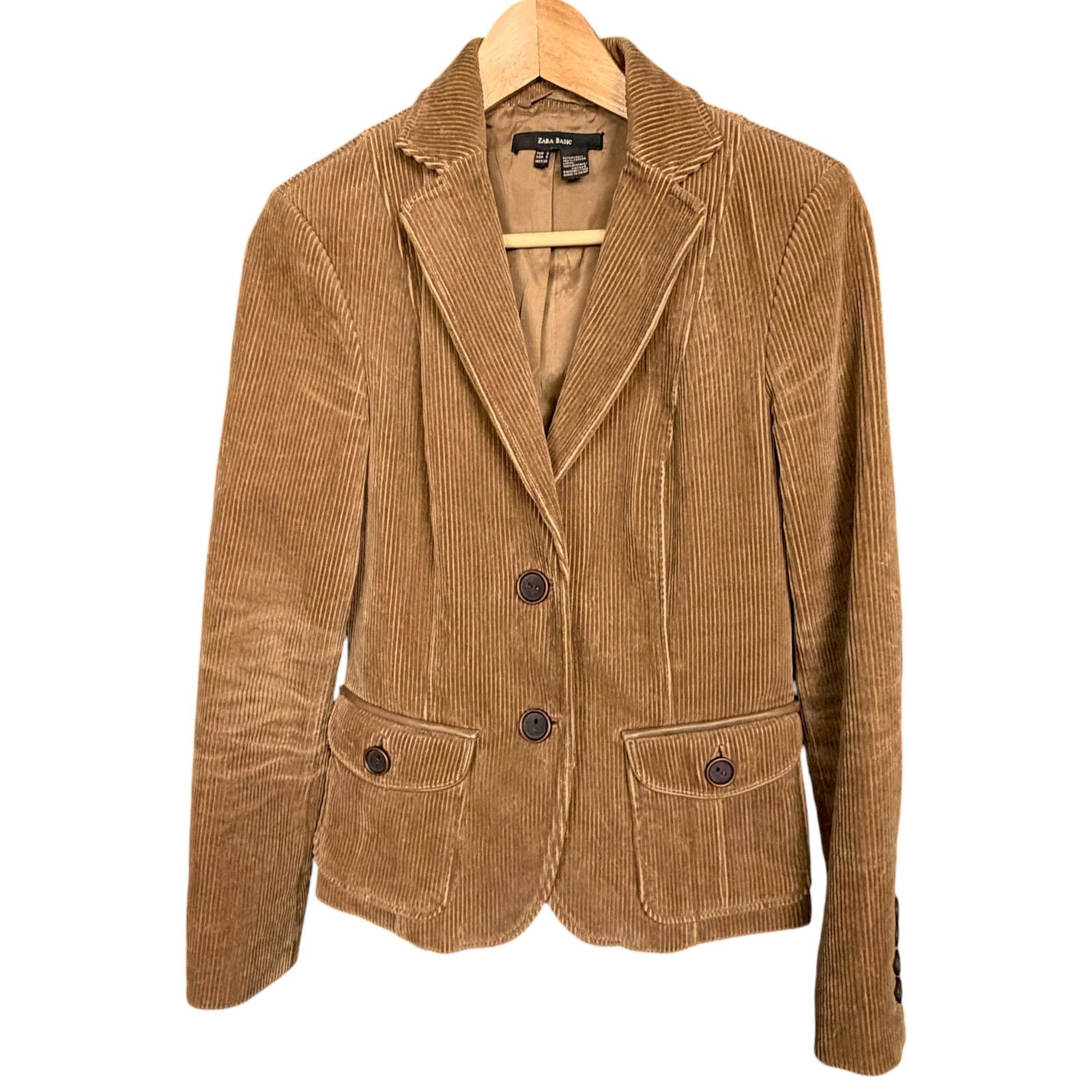 Zara Zara Basic Women's Small Brown Corduroy Blazer Elbow Patches Size S / US 4 / IT 40 - 7 Thumbnail