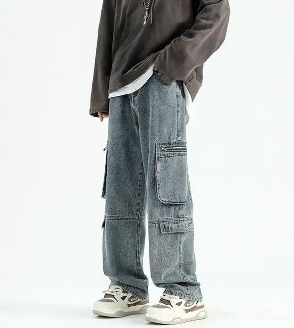Japanese Brand Washed vintage straight multi-pocket cargo jeans Size US 32 / EU 48 - 1 Thumbnail