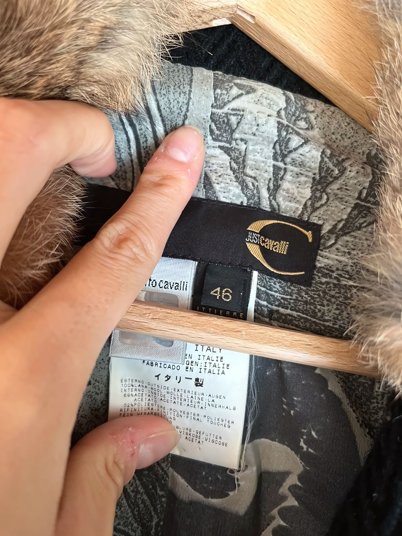 Roberto Cavalli RABBIT FUR WOOL JACKET Size L / US 10 / IT 46 - 3 Thumbnail