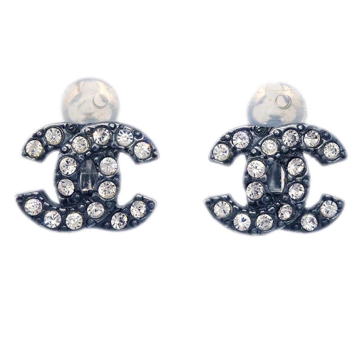 Chanel Metal With Crystal CC Clip-on Earrings Black