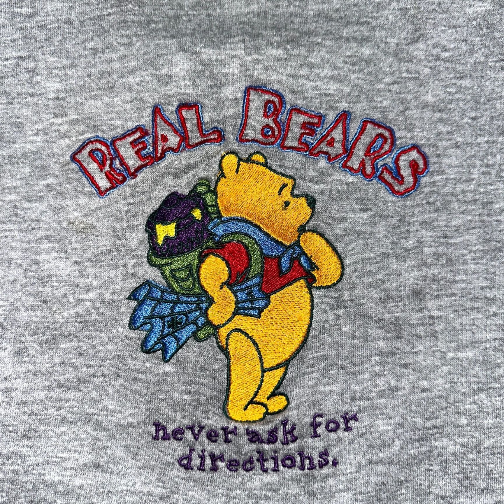Vintage VINTAGE Pooh Sweatshirt Unisex Adults XL Crew Neck Embroidered Gray 90s Real Bears Never Ask Graphic Print Pooh VTG Size US XL / EU 56 / 4 - 2 Thumbnail
