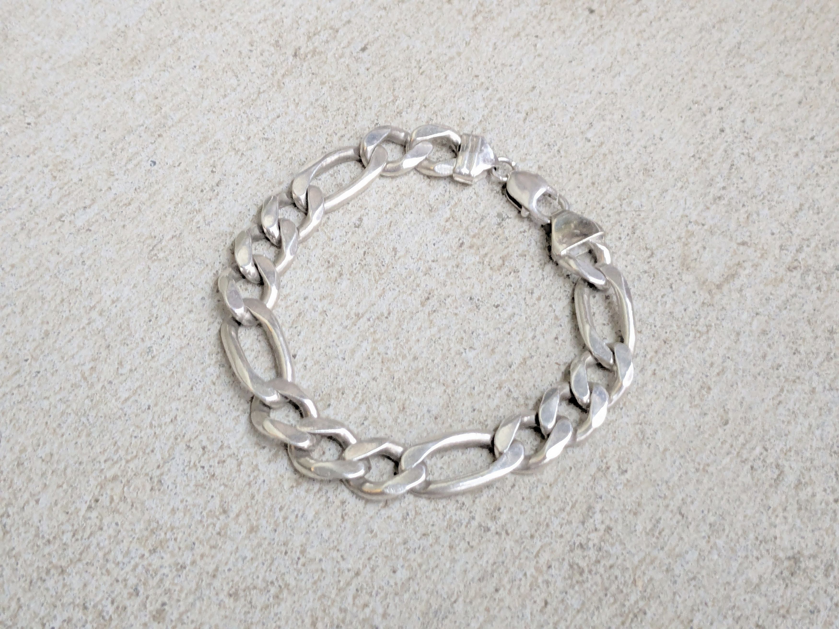 Jewelry Vintage Sterling Silver Bracelet Figaro Chunky Thick Punk Size ONE SIZE - 2 Thumbnail
