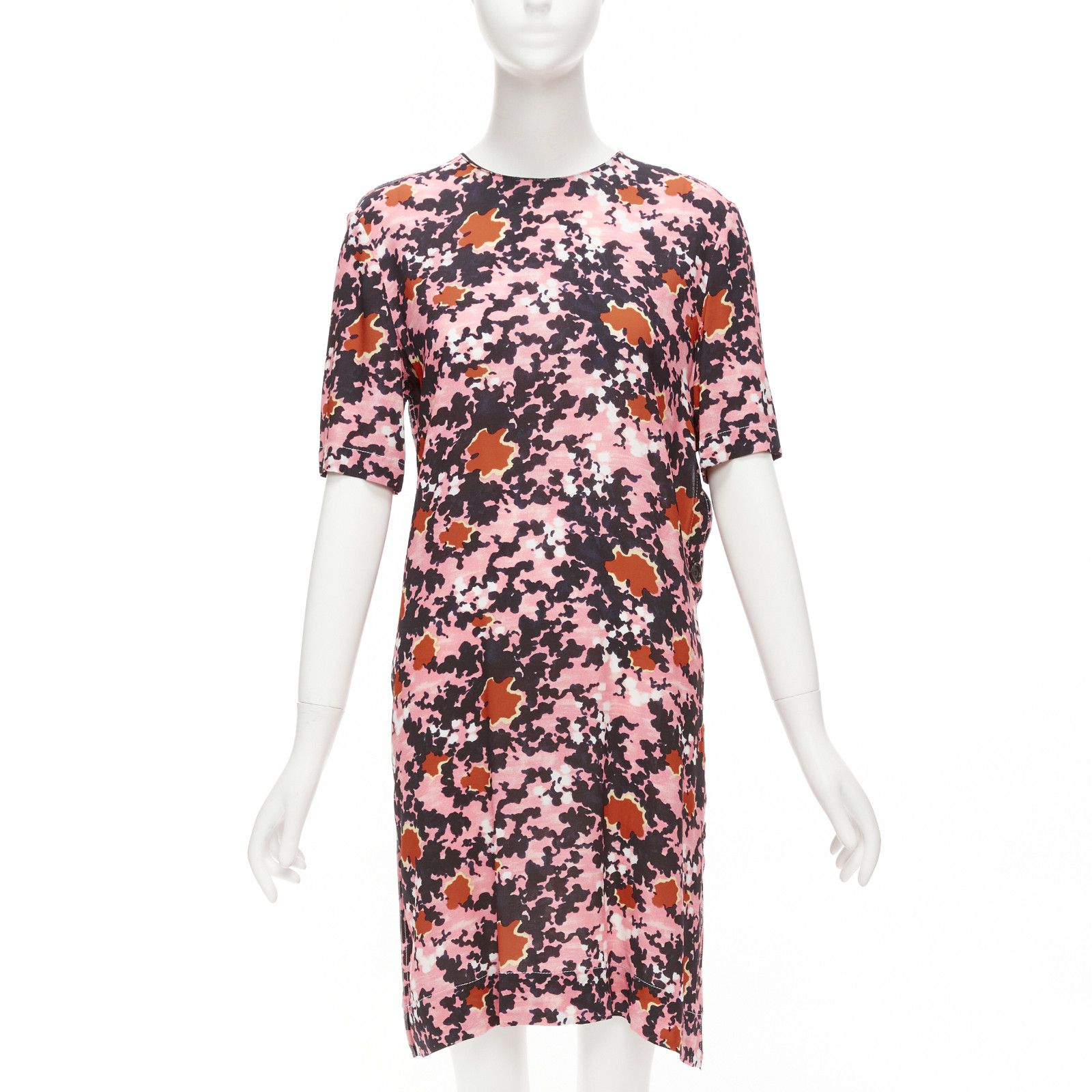 Marni MARNI pink brown abstract splash print button slit side dress IT40 S Size S / US 4 / IT 40 - 1 Thumbnail
