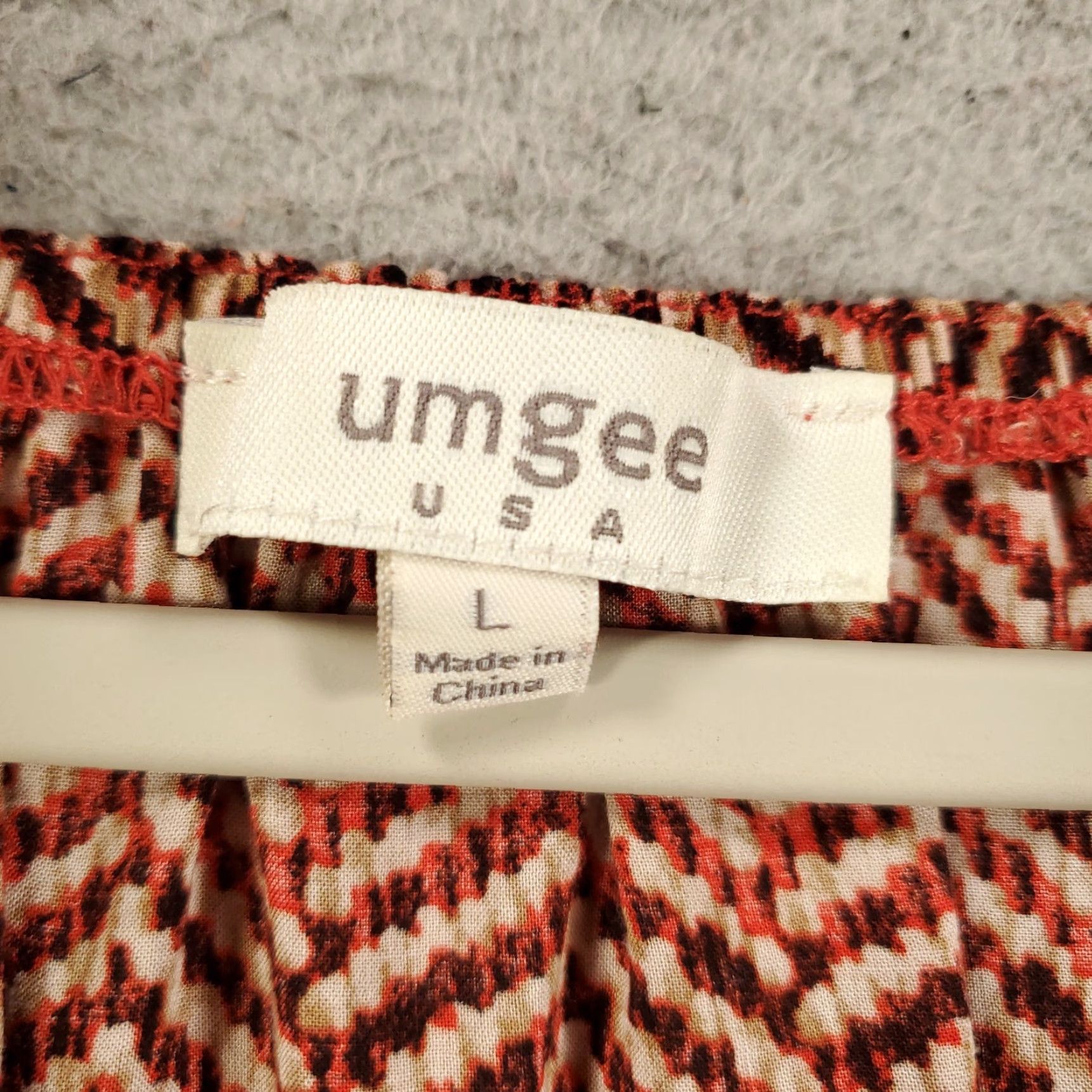 Vintage UMGEE Boho Tunic Womens Large Orange Red White Scoop Neck Flared Flutter Sleeve Size L / US 10 / IT 46 - 5 Thumbnail