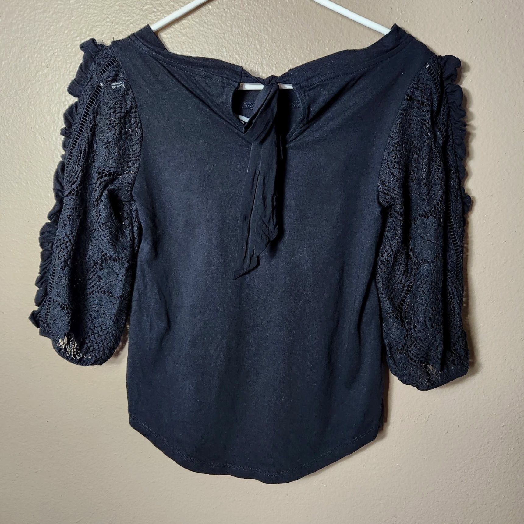 Vintage Nina Blouse XS Black Puff Ruffle Lace Sleeve Top Size XS / US 0-2 / IT 36-38 - 6 Thumbnail