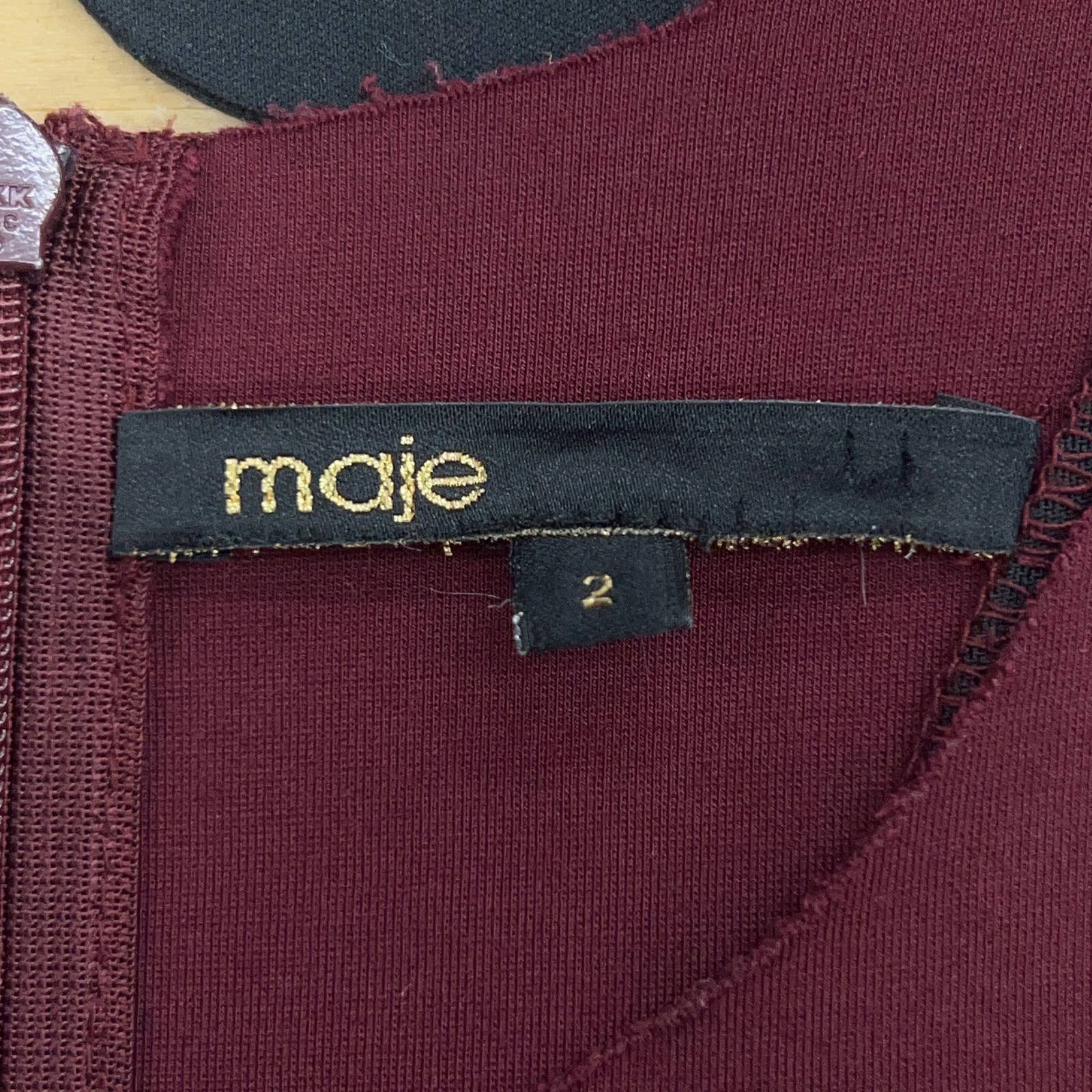 Maje Maje Size 2 Dress Maroon Black Mesh Cutouts Short Sleeve Size XS / US 0-2 / IT 36-38 - 12 Thumbnail