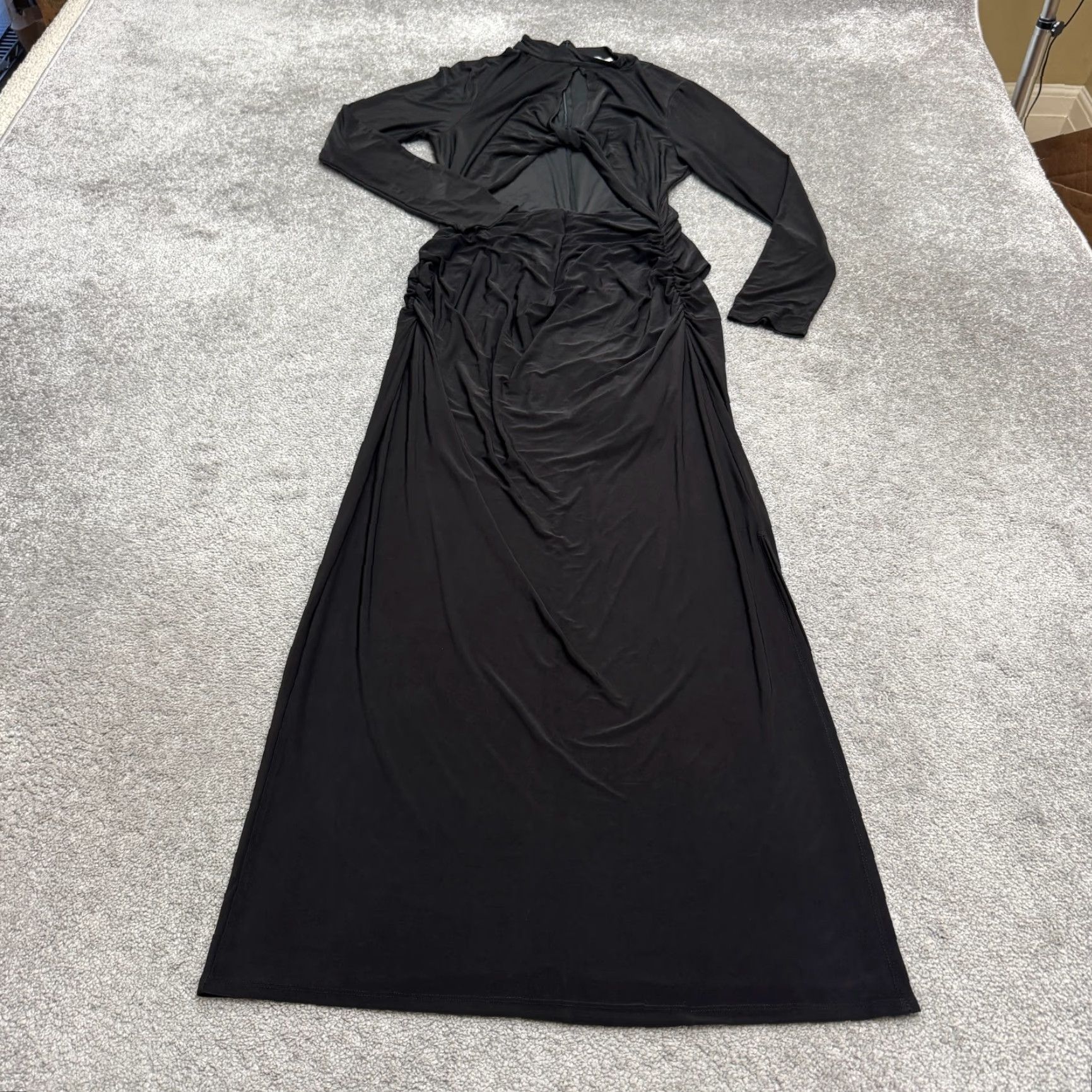 Vintage WAYF Maxi Dress Womens XL Black Twisted Front Cut Out Long Sleeve V-Neck Formal Slit Pattern: Solid Size XL / US 12-14 / IT 48-50 - 3 Thumbnail