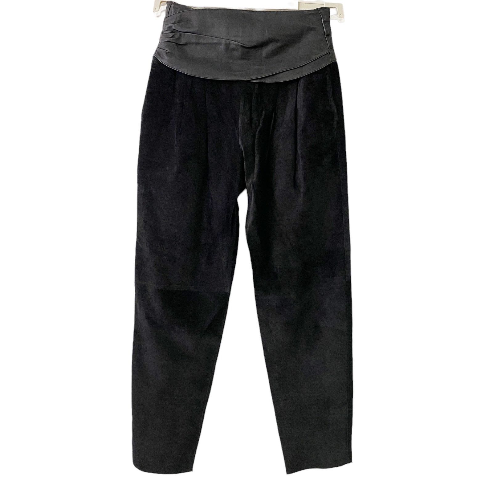 Vintage Vintage Black Suede Leather High Waist Trousers Size 30" / US 8 / IT 44 - 1 Thumbnail