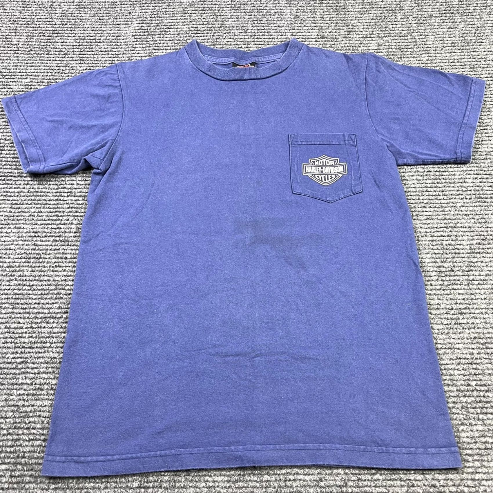 Harley Davidson VINTAGE Harley-Davidson Wilmington NC Graphic T-Shirt Mens M Blue 100% Cotton Logo Pocket Double-Sided Size US M / EU 48-50 / 2 - 3 Thumbnail