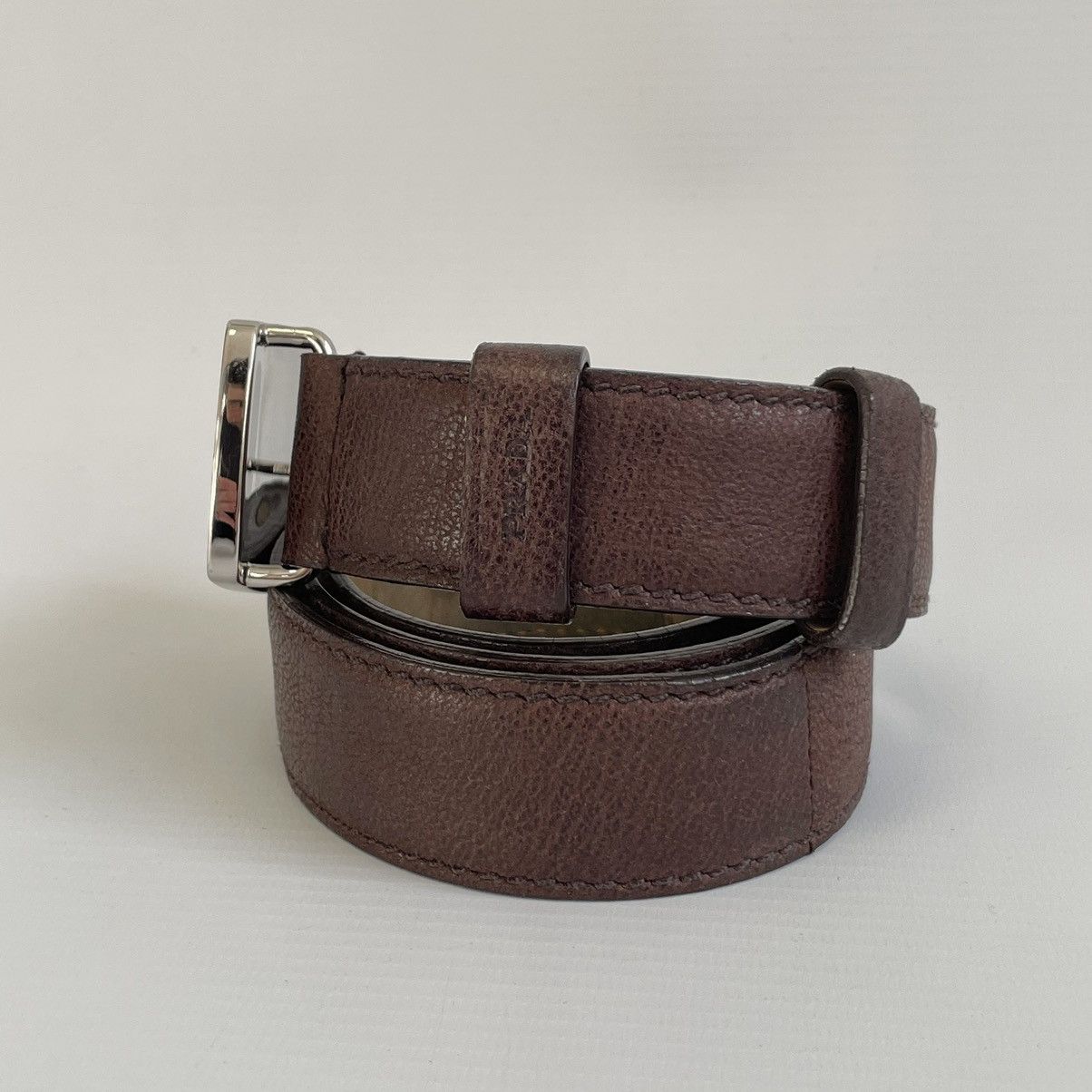Prada Brown Leather Croc Western Buckle Belt Size 32 - 8 Thumbnail